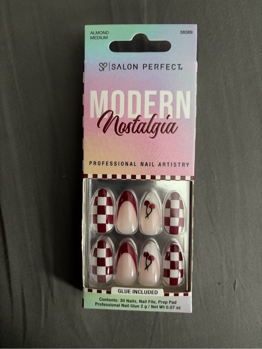 Salon Perfect Modern Nostalgia Almond Medium Red & Cream Press-On Nails